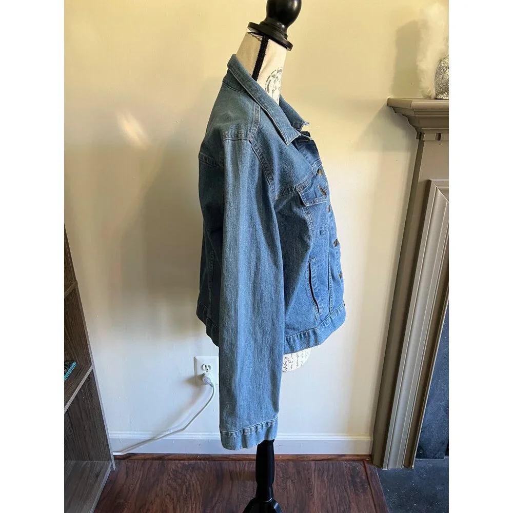 Faded Glory Button Down Classic Trucker Jean Jacket Large Stretch Classic - Picture 3 of 9